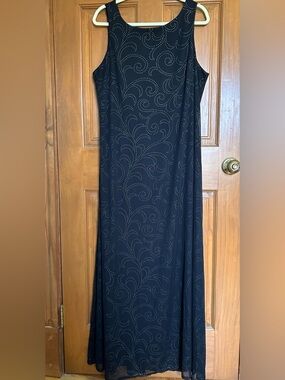 Harlow Black Maxi Dress with Subtle Metallic Dot Swirls